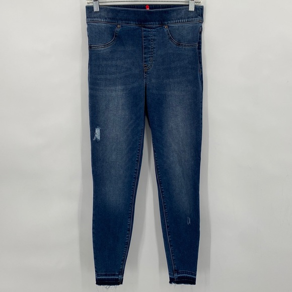 Spanx Distressed Ankle Skinny Jeans Medium Wash Pull On Stretchy Casual Size M - Picture 5 of 12